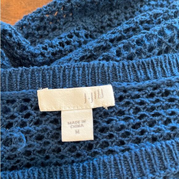 J Jill Blue‎ Linen Blend Open knit Sweater Size Medium Coastal Grandma Tunic - Picture 5 of 6